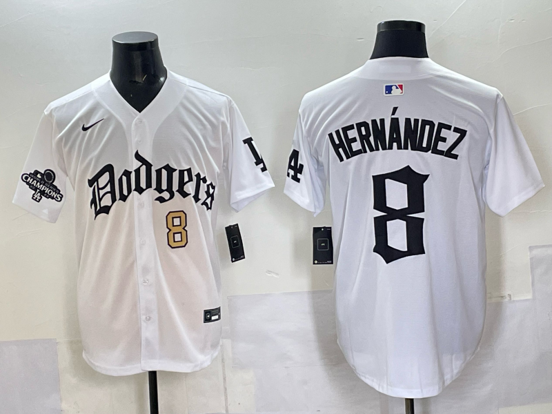 Men Los Angeles Dodgers #8 Hernandez white Nike 2025 MLB jersey 002->los angeles dodgers->MLB Jersey